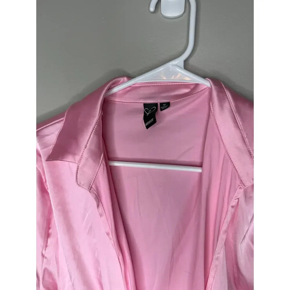 Pink Satin Tie-Front Blouse | Windsor | Y2K Inspired Going Out Top - Picture 4 of 6